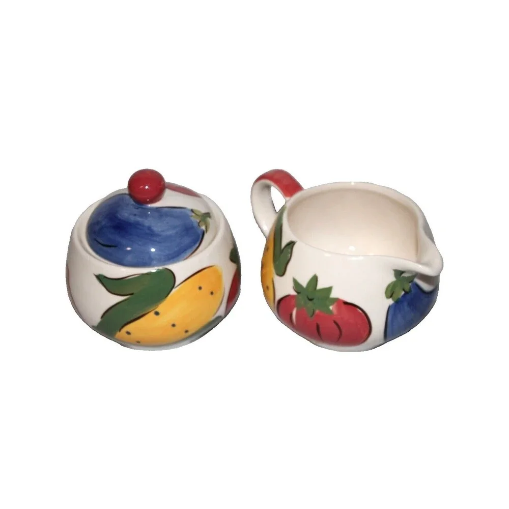 Vintage Herman Dodge & Son 1980's Creamer & Sugar Bowl Ceramic Hand Painted